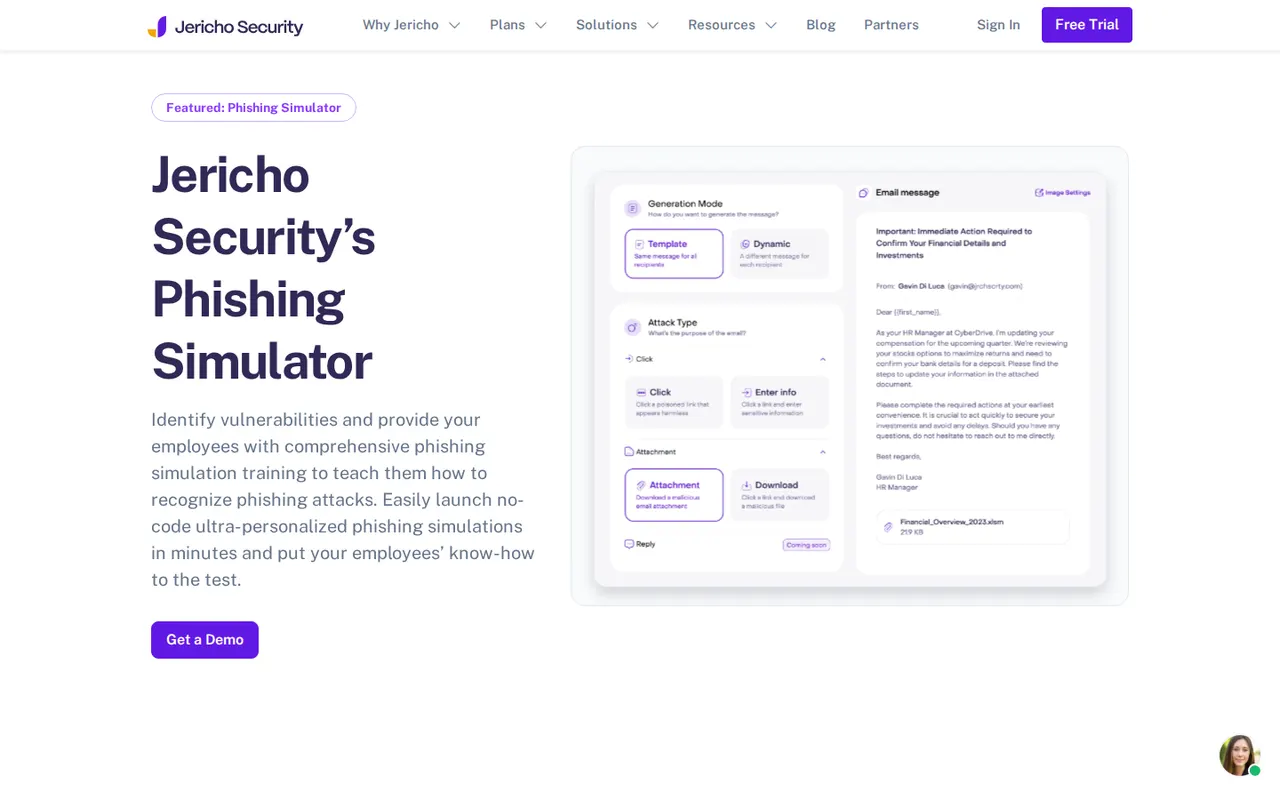 Jericho Security phishing simulator page