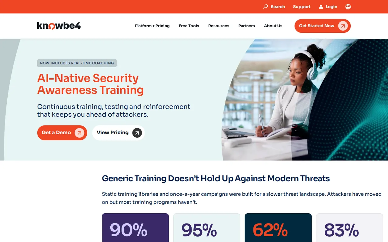 KnowBe4 security awareness training product page