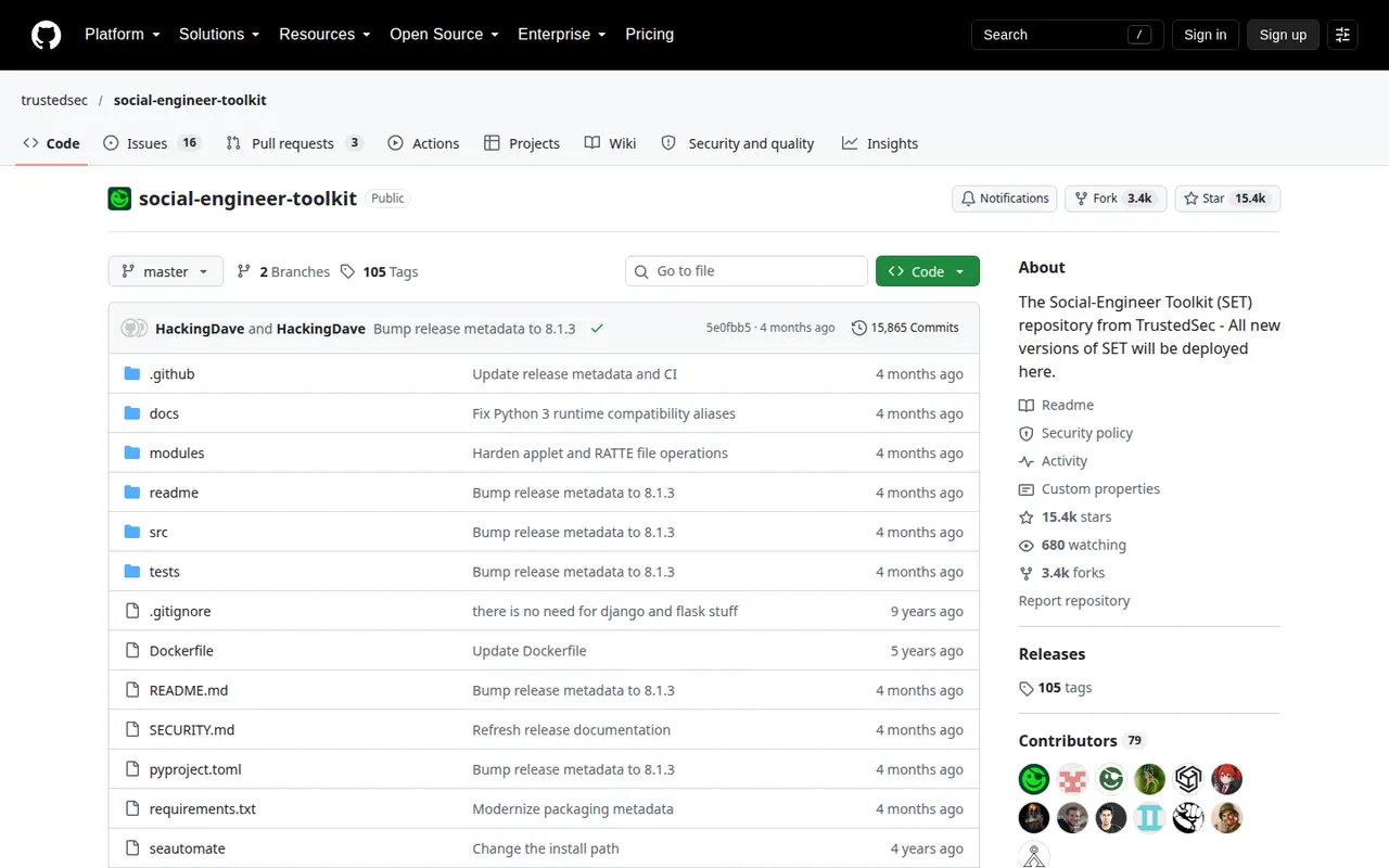 Social-Engineer Toolkit GitHub repository