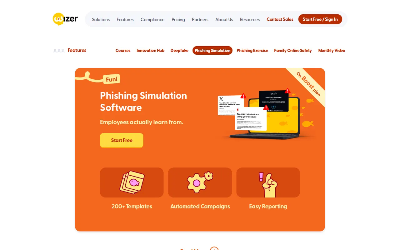 Wizer phishing simulation page