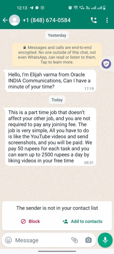 Fake Message Lure - Job Offers