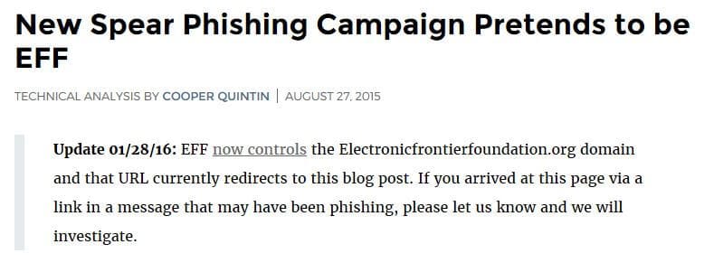 New spear phishing campaign pretends to be EFF