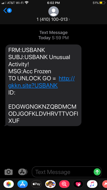 bank account is locked - Examples of Smishing Attack