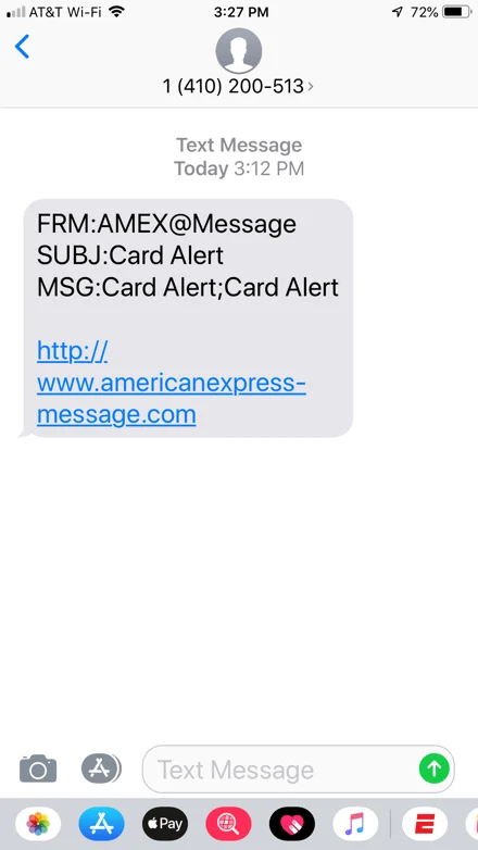 urgent message regarding your credit card - Examples of Smishing Attack